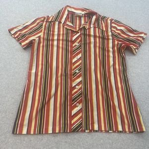 Lucky Winner Blouse Womens Size 13 / 14 Button Up Shirt Vintage 70s Qiana Fabric